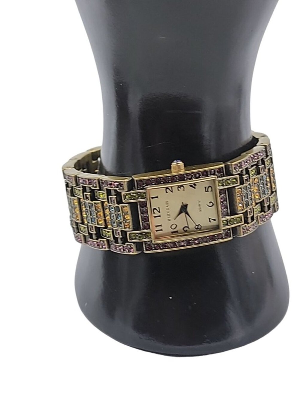 Vintage Heidi Daus Swarovski Crystal Bronze Tone Quartz Bracelet Watch B5300 7"